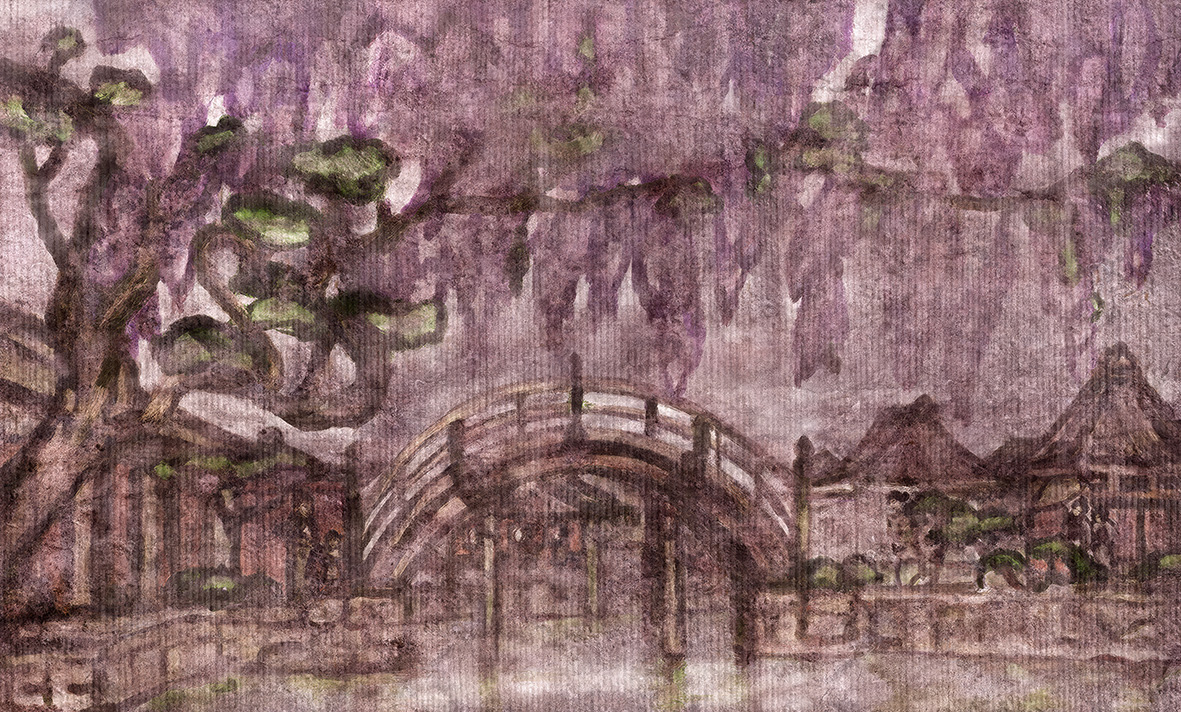 Tapeta artystyczna Lascaux — Most z wisterii, wizualizacja wnętrza | Wallfam