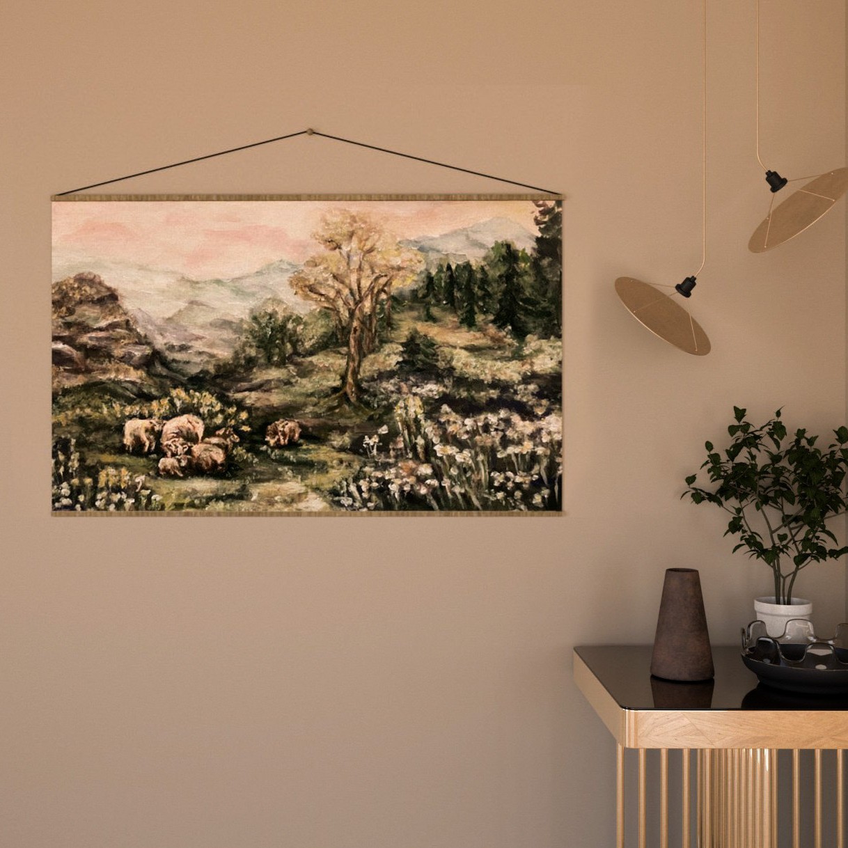 Ręcznie malowany obraz botaniczny — Most z wisterii, wersja 3 | Wallfam