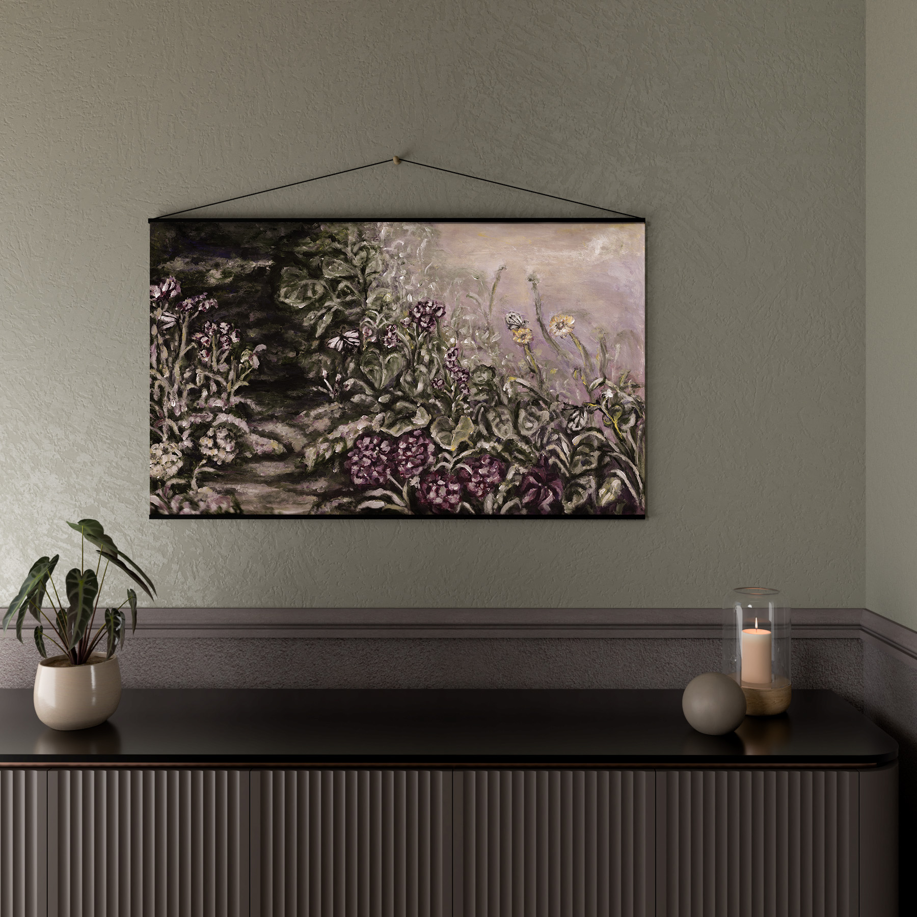 Ręcznie malowany obraz botaniczny — Tajemnica motyli | Wallfam