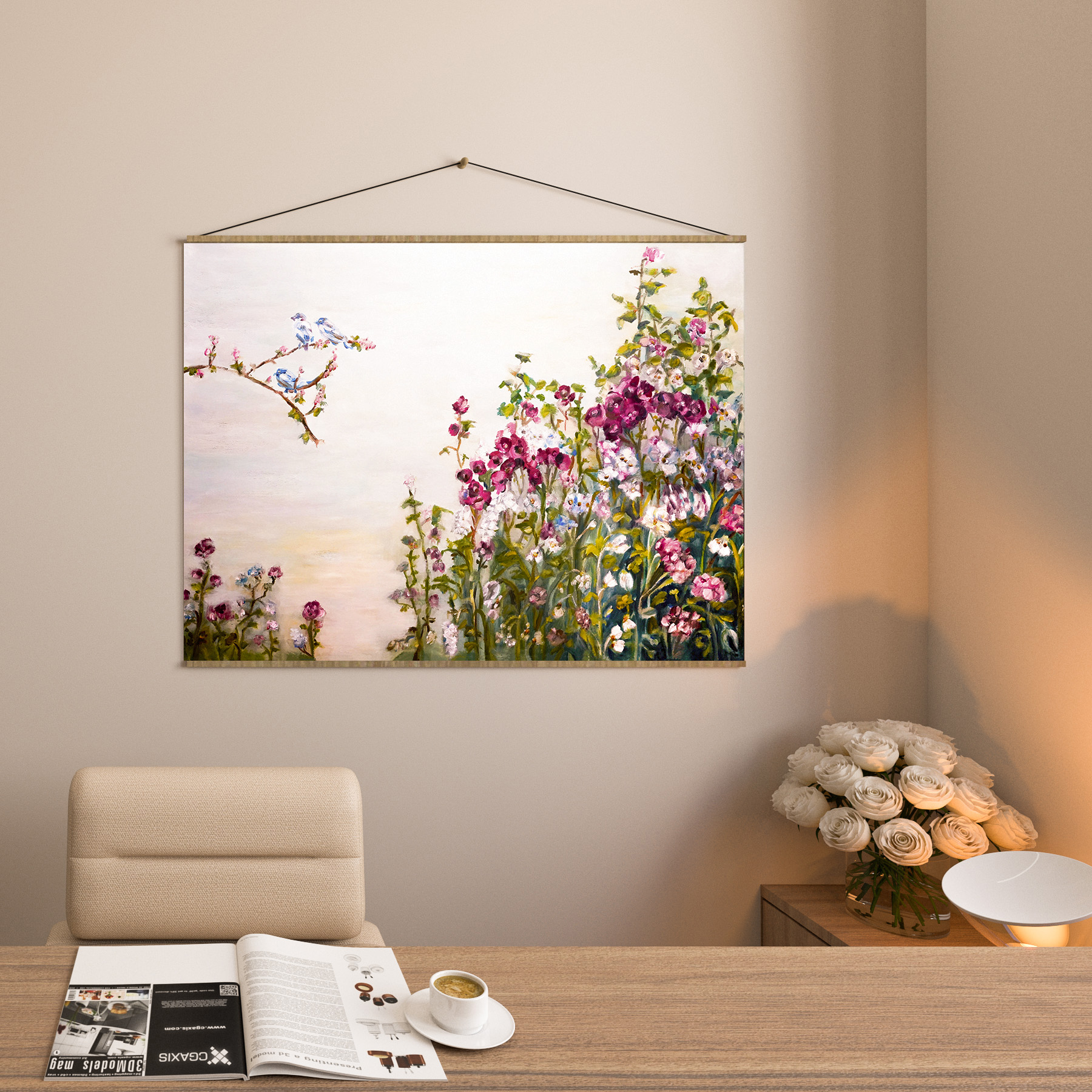 Ręcznie malowany obraz botaniczny — Marzenia ptaków | Wallfam