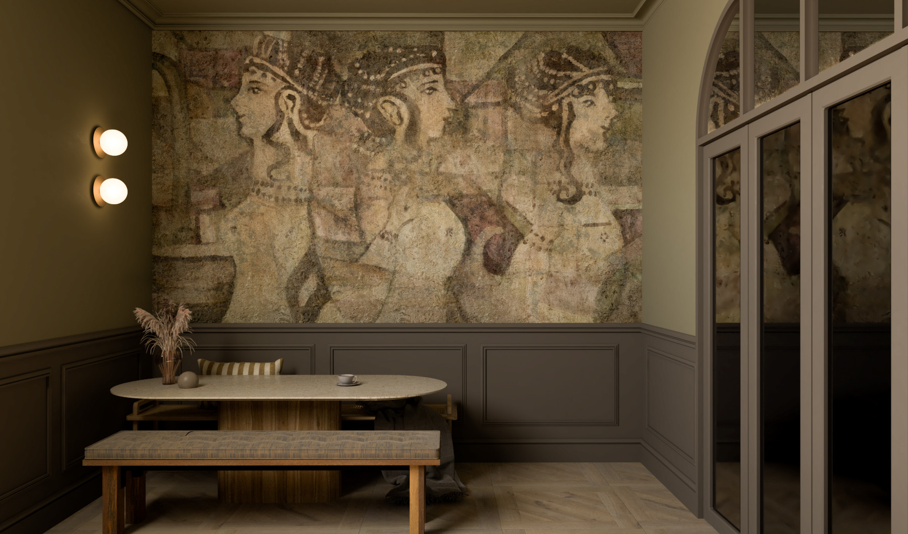 Tapeta artystyczna Lascaux — Panny w Pompejach, wizualizacja wnętrza | Wallfam