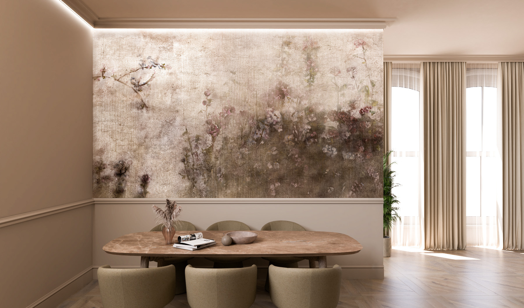 Tapeta artystyczna Lascaux — Marzenia ptaków, wizualizacja wnętrza | Wallfam