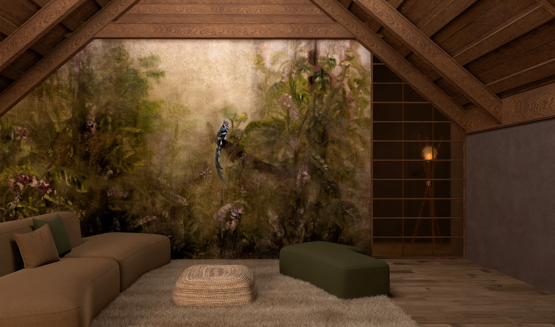 Tapeta artystyczna Lascaux — Przystanek Amazonia, wizualizacja wnętrza | Wallfam
